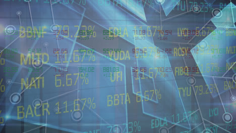 Animation-of-stock-market-over-shapes-on-black-background