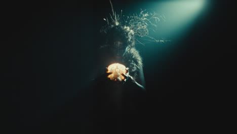 a creepy witch during the night storm