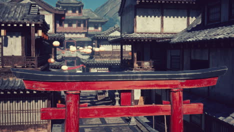 traditional japanese street with a red torii gate