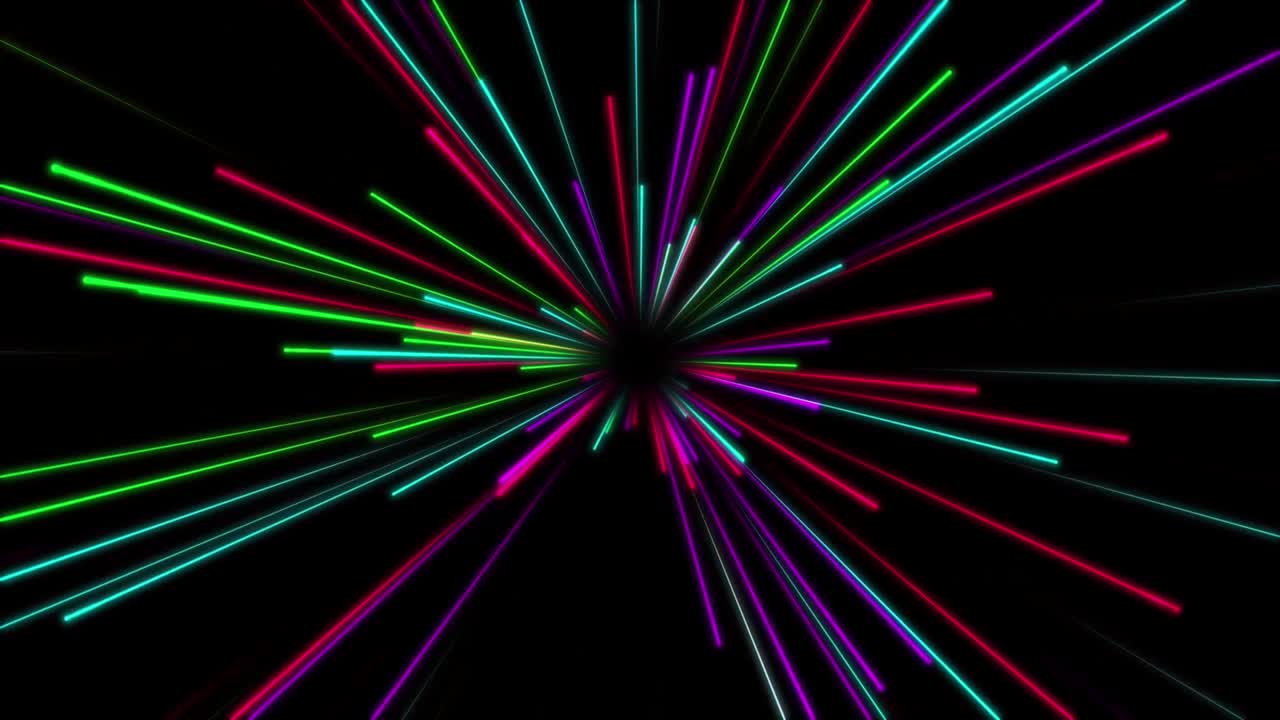 컬러의 속도 라인 효과가 검은 바탕에 고립됩니다.