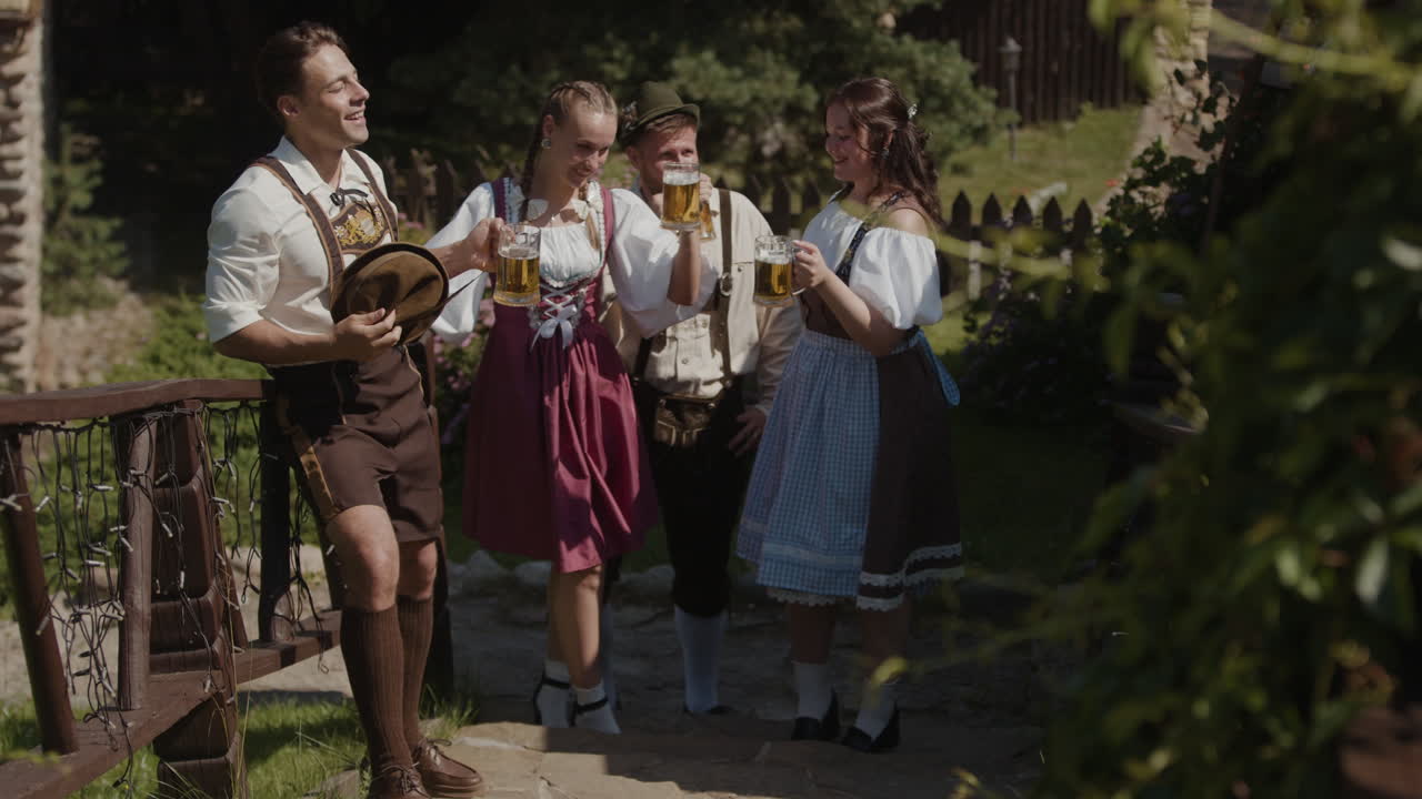 People celebrating Oktoberfest with beer