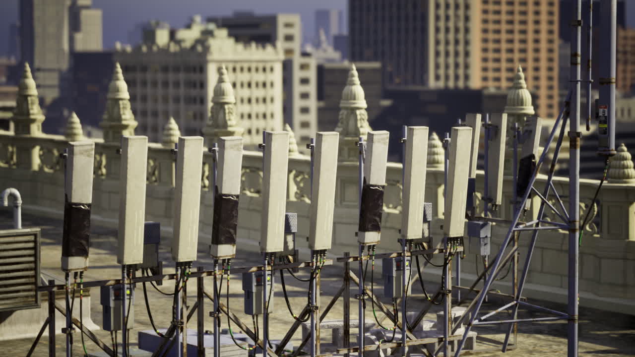 Cell Towers on a City Rooftop