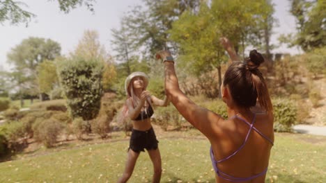 women playing with a ball in the park