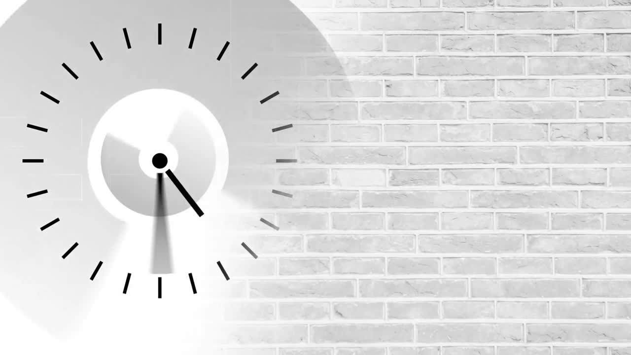 Animation of moving clock over white brick wall background