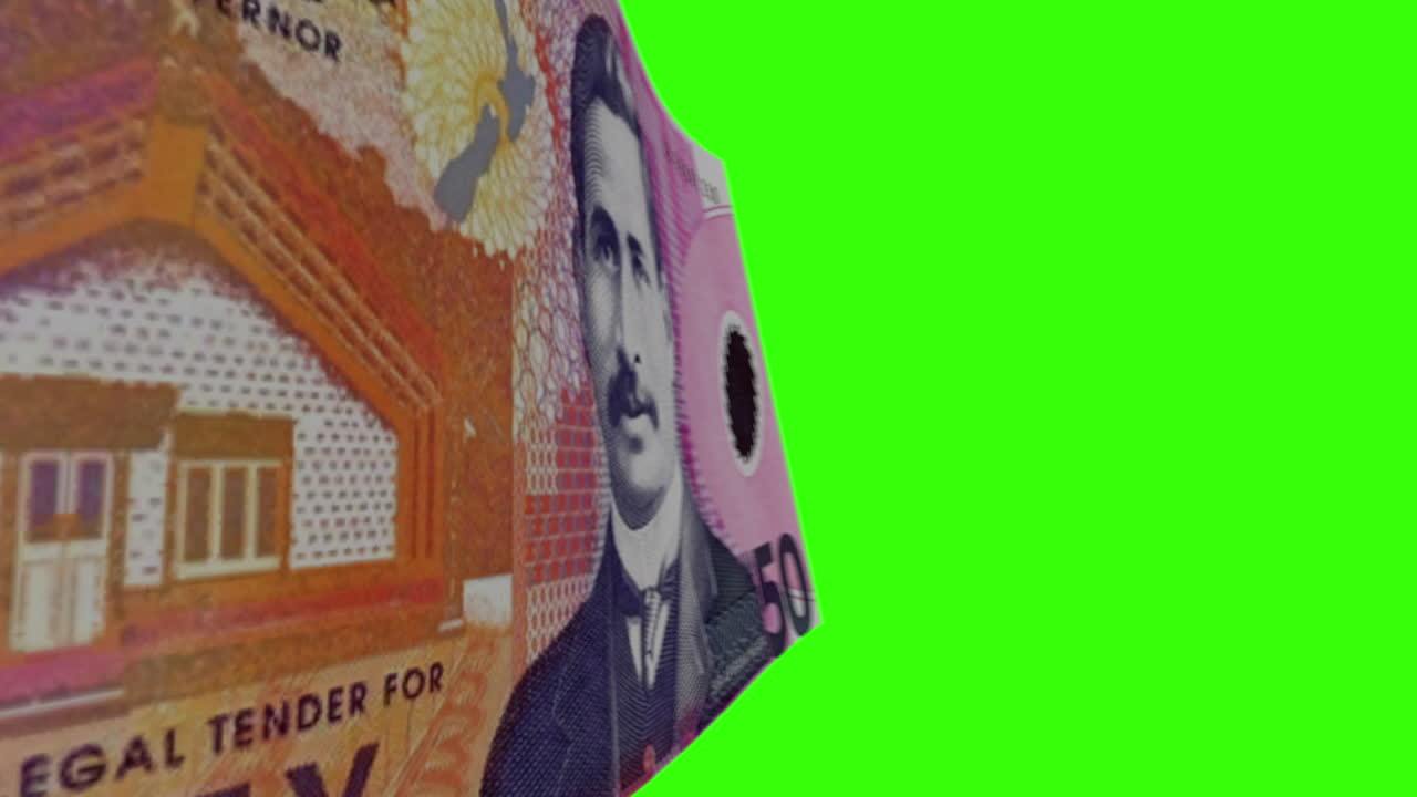 New Zealand 50 Dollar Banknote Details on Green Screen