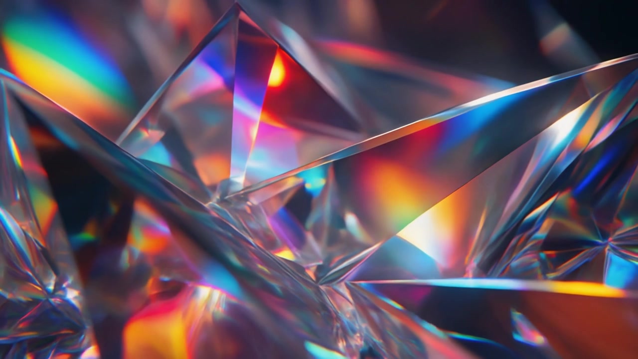 Sfondo astratto di prismi di cristallo scintillanti con rifrazioni di luce arcobaleno