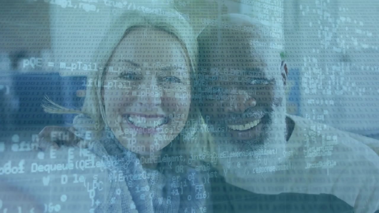 Animatie van digitale gegevensverwerking over een divers stel