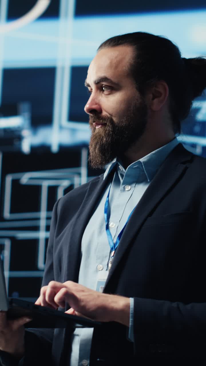 Vertical Video Tech professional engaging with AI research and virtual assistants