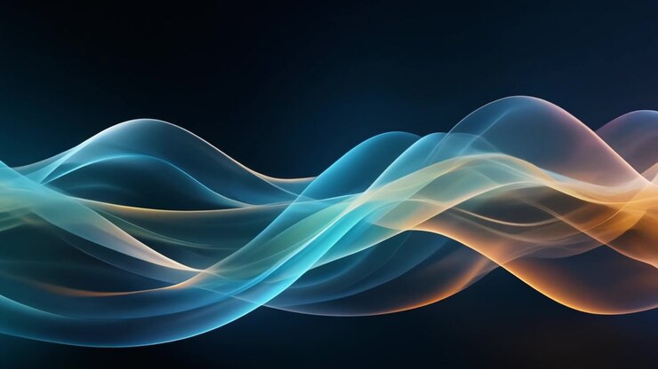 Onde fluide astratte di luce blu e arancione