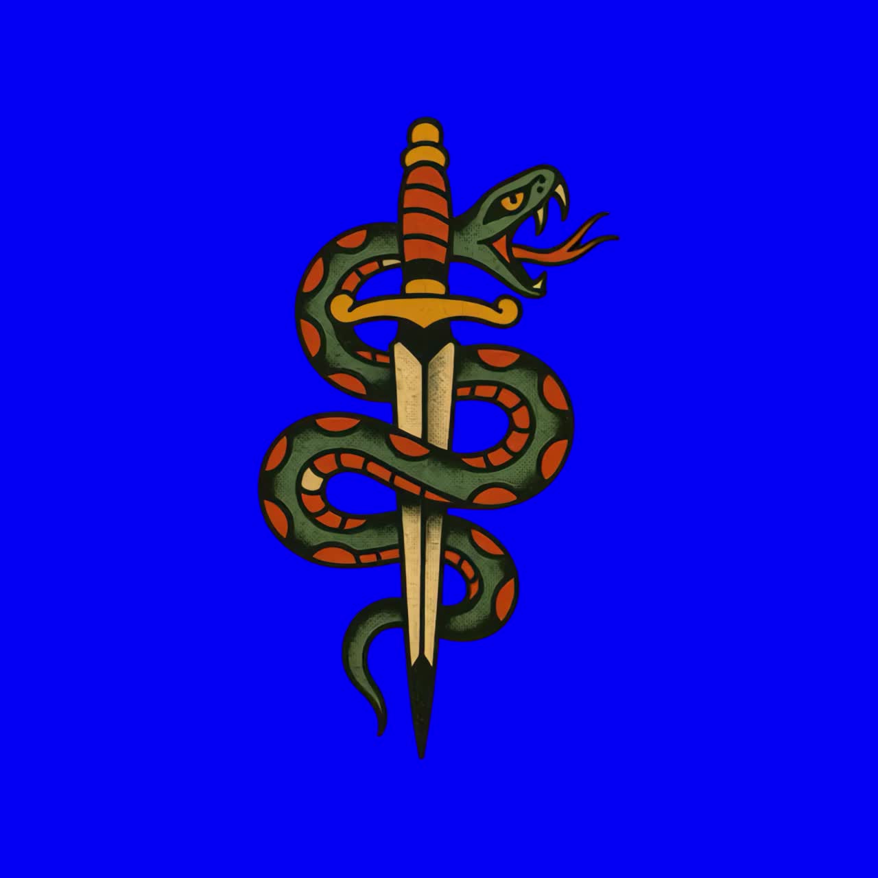 Snake entwined around dagger animation, transparent 4K video, green screen