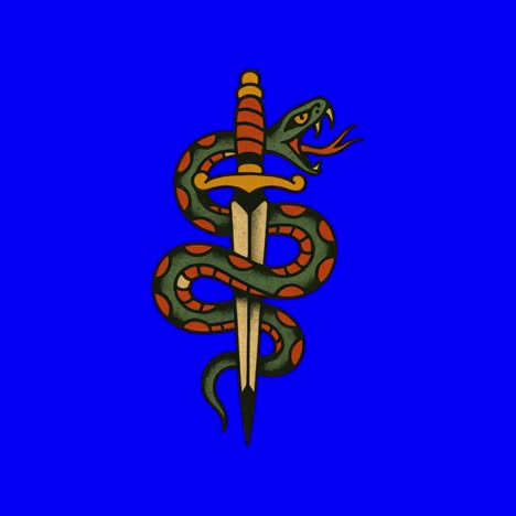 snake entwined around dagger animation, transparent 4k video, green screen