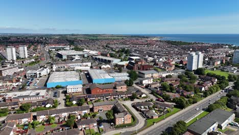 sunderland city uk north east england tyne and wear monkwearmouth bridge stadium of light river wear seaburn roker mackem british town drone aerial view footage