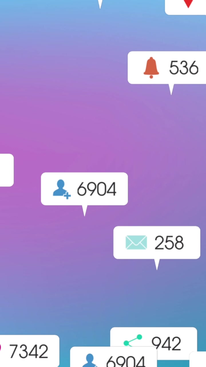 Animazione di icone e numeri che cambiano in barre di notifica su sfondo sfumato