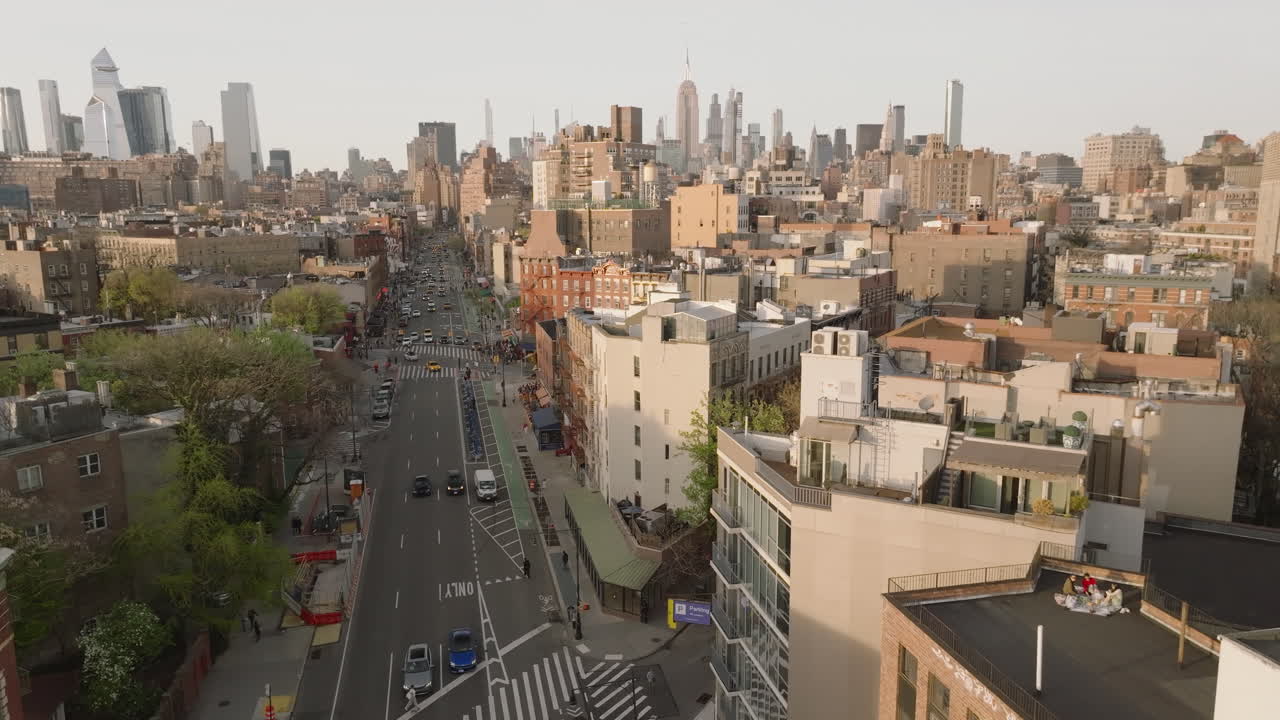 Aerial view of New York City's Greenwich Village on a spring day