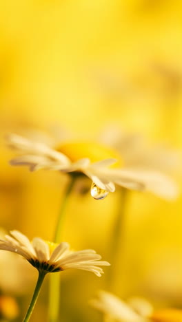 close-up of daisies with water droplet on yellow background