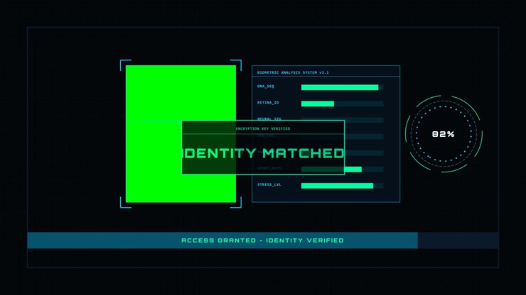 Antarmuka Verifikasi Identitas Biometrik Futuristik yang Memindai Data