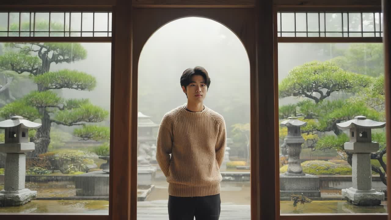 Asian Man in Japanese Garden