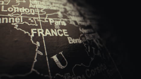 close-up of a world map focusing on france