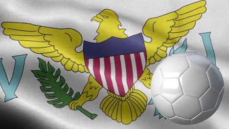 bandera de las islas vírgenes de los estados unidos y pelota de fútbol - bandera de las isras vírgenes del estados unidos alto detalle - pelota de futbol y bandera