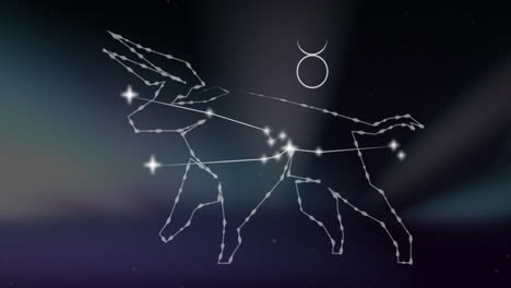 animación del signo de la estrella de tauro en nubes de humo en el fondo.