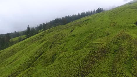 Üppig-Grüner-Hang-Des-Berges-Tambora-Auf-Der-Insel-Sumbawa,-Indonesien-Am-Nebligen-Tag