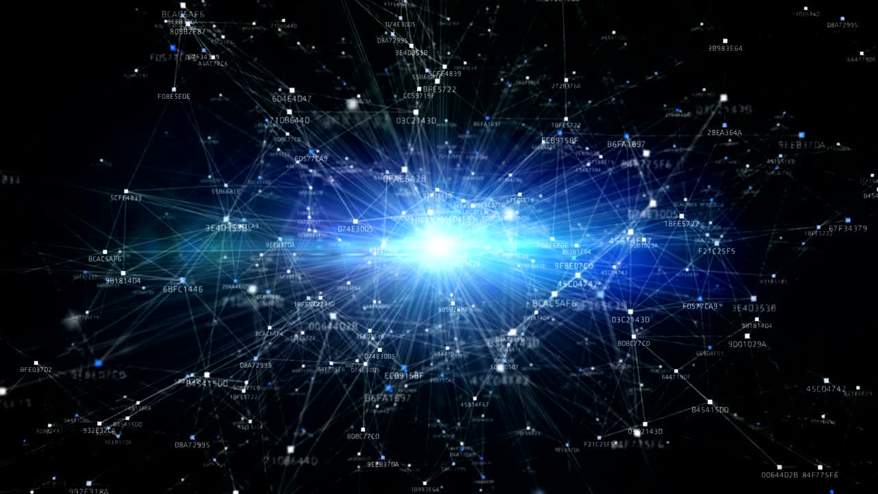 red de cadena de bloques y concepto de programación en el fondo tecnológico.