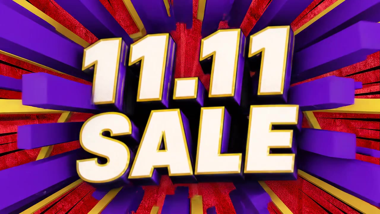 Grafica promozionale Saldi 11.11 con testo dinamico in movimento.