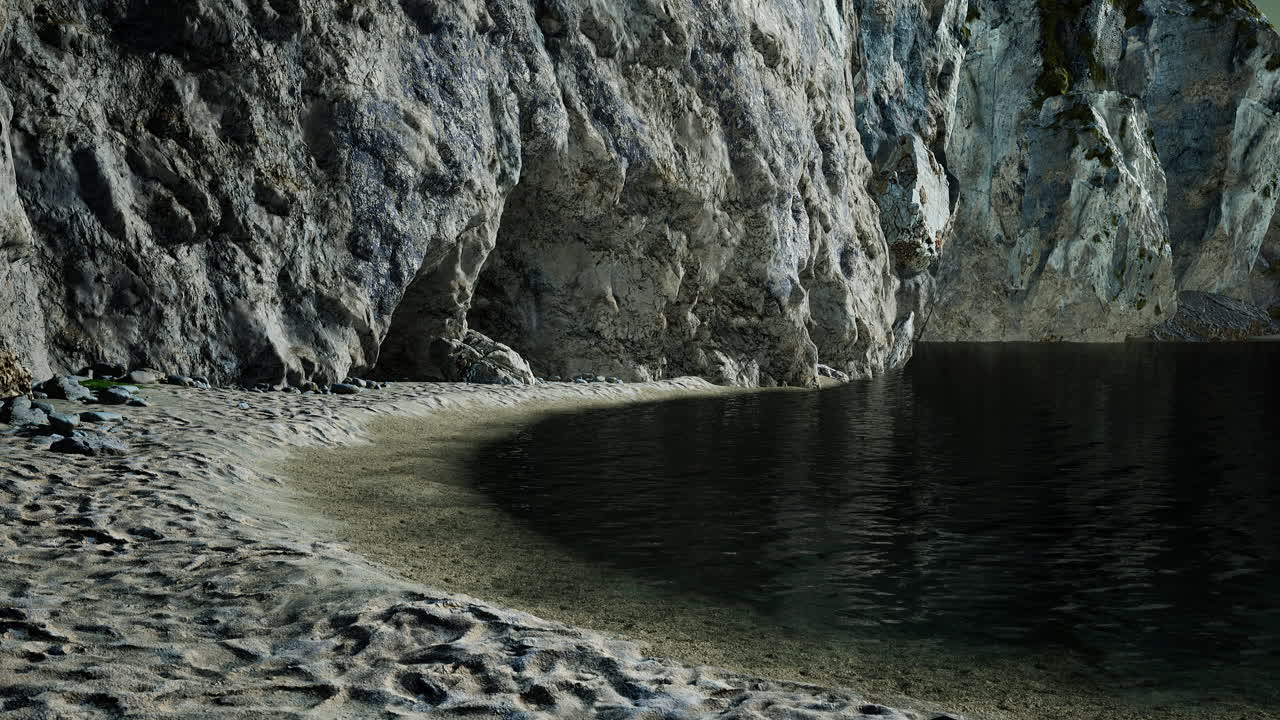 View of a high cliff and black ocean