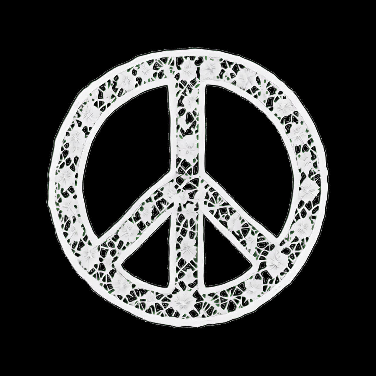 Lace peace symbol animation isolated asset, transparent 4K video, alpha channel, ProRes 4444