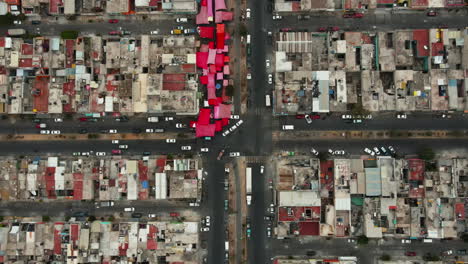 aerial view car movement on traffic junction road in mexico city