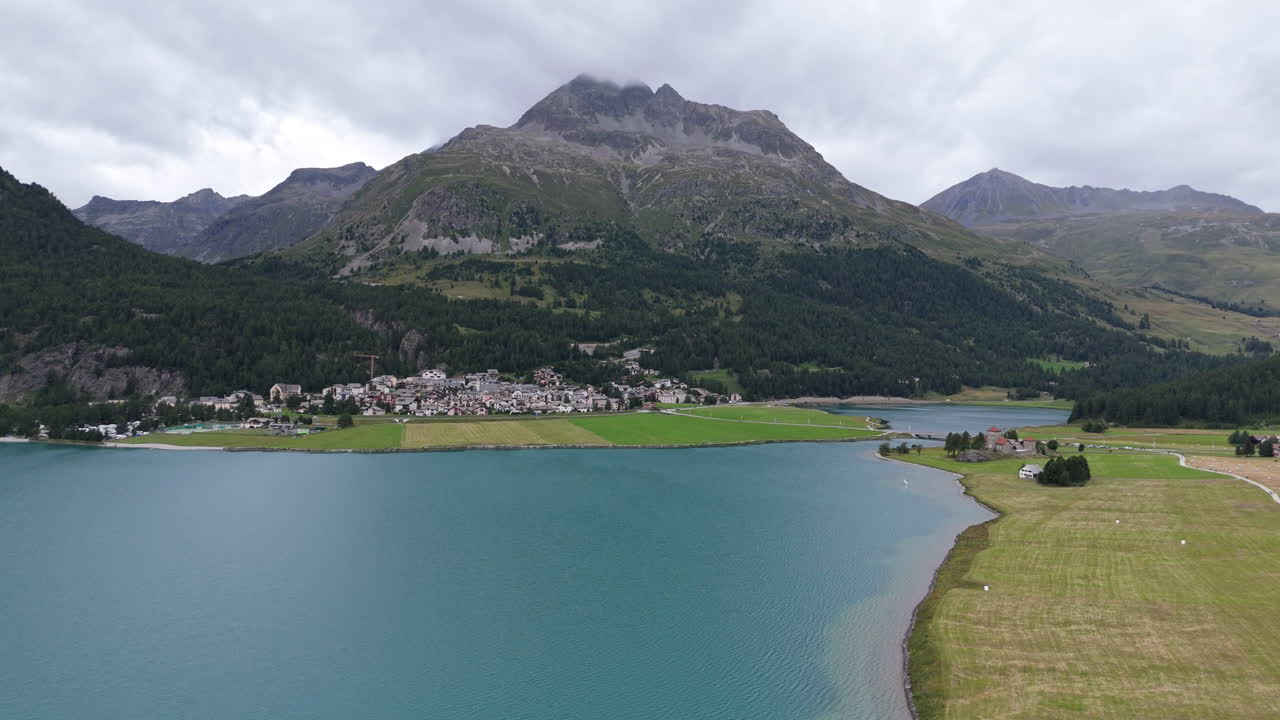 Aerial view of a stunning lake near Silvaplana, serene and beautiful