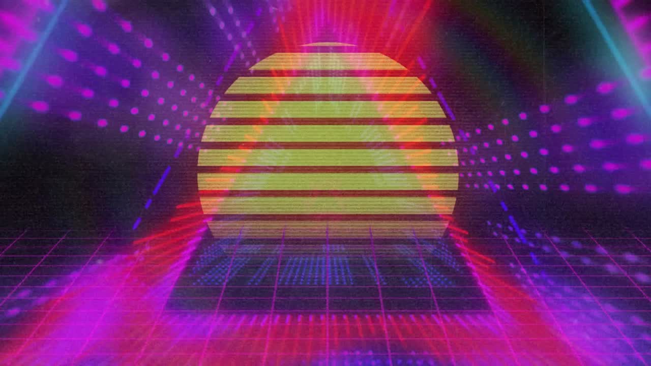 보라색과 빨간색으로 빛나는 박동하는 삼각형의 애니메이션