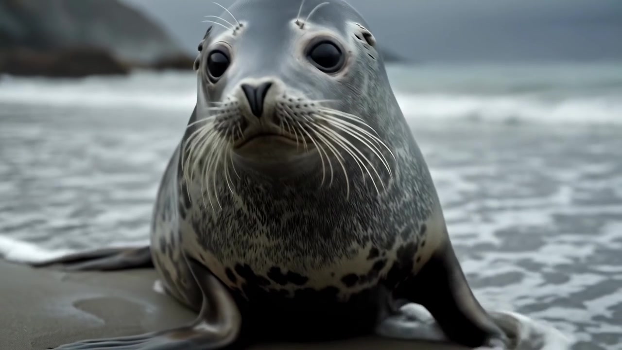 Primo piano di una foca comune che riposa su una spiaggia sabbiosa