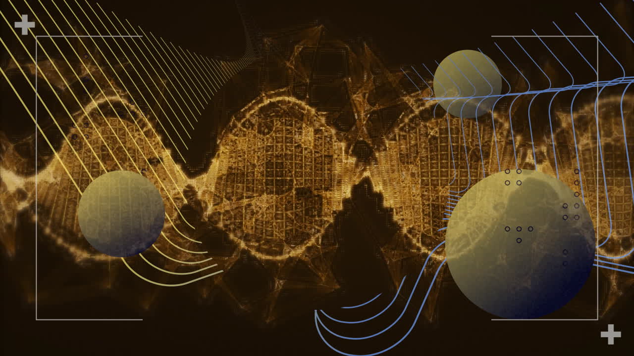 Animation creating abstract geometric shapes and lines on dark background