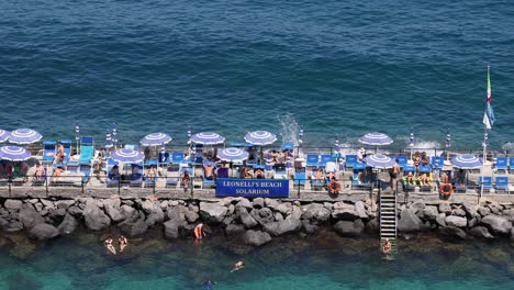 people swimming and relaxing by the sea