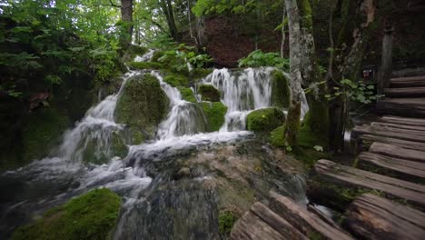 tiro inclinado de un arroyo en los lagos de plitvice en el parque en croacia