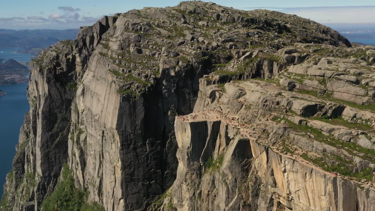 항공 영상 설교석 바위 preikestolen 아름다운 자연 노르웨이