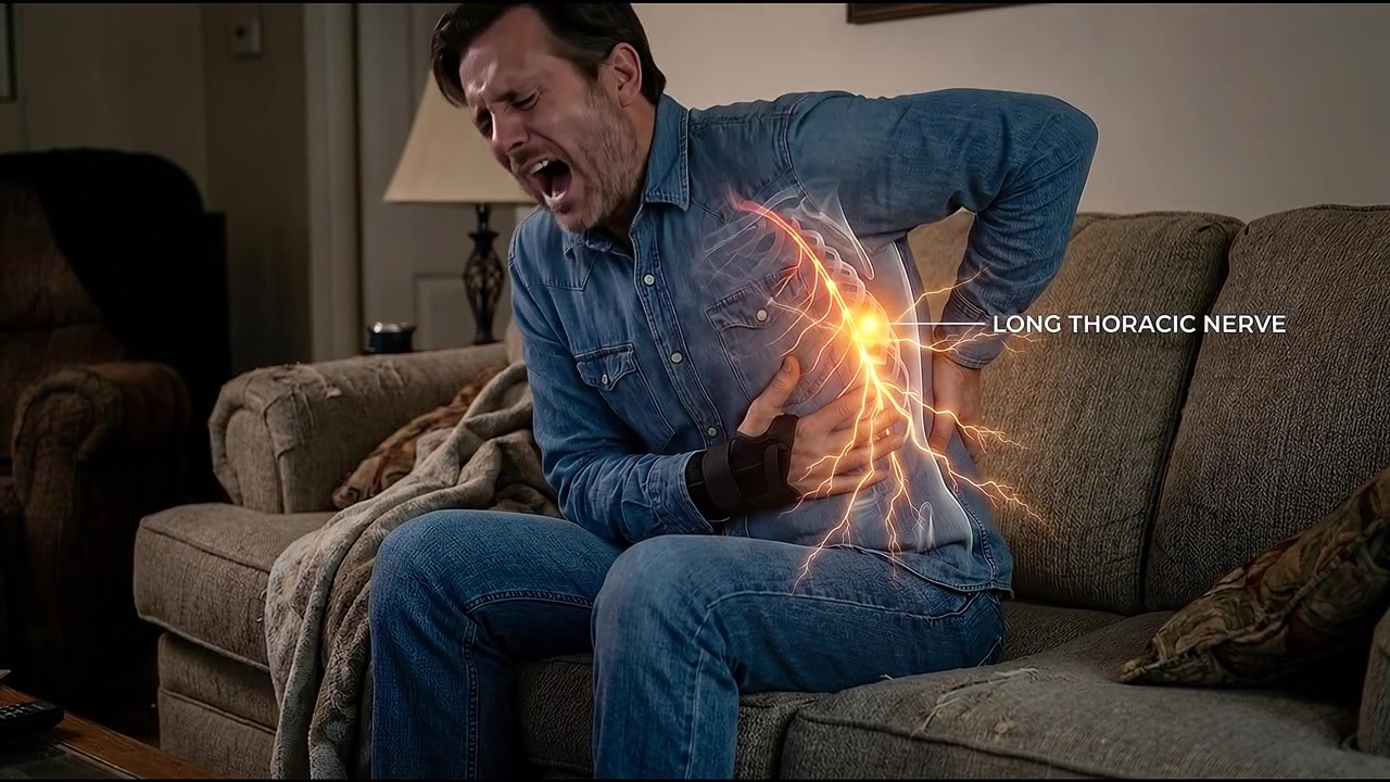 Man Suffering From Severe Back Pain With Nerve Illustration