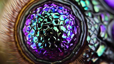 macro close-up of an insect's iridescent compound eye