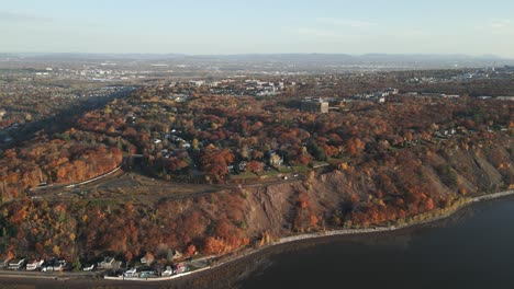 drone shot, slow plan on quebec city from the st-laurent in autumn part 2 quebec city