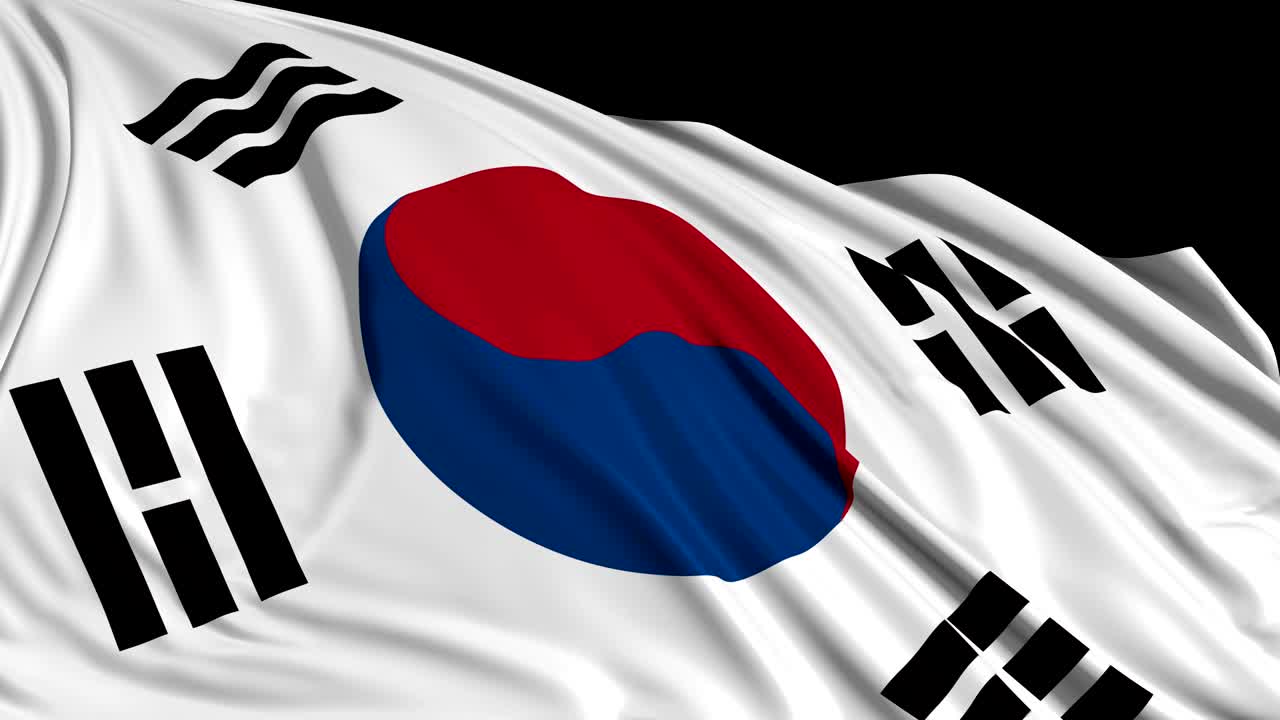 la bandera de corea del sur en cámara lenta. la bandera se desarrolla suavemente en el viento