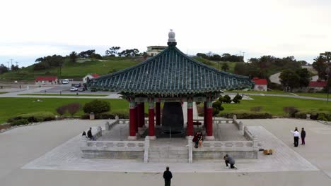 aerial: korean friendship bell, san pedro, california