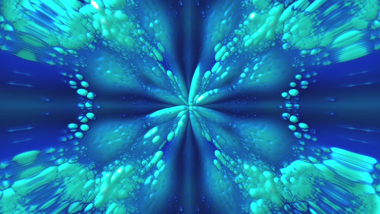 kaleidoscopio de fondo abstracto generado por computadora de burbujas brillantes de fusión azul. renderizado en 3d