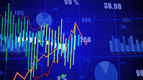 gráficos de datos financieros y gráficos de animación sobre fondo azul con porcentajes