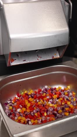 chopping vegetables in a commercial kitchen