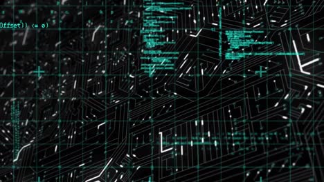 animación de una placa de circuito de computadora sobre el procesamiento de datos sobre un fondo negro