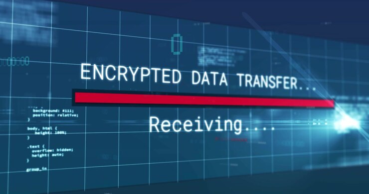 Secure transfer starting with scrolling code, extending bar to represent receiving, shifting out