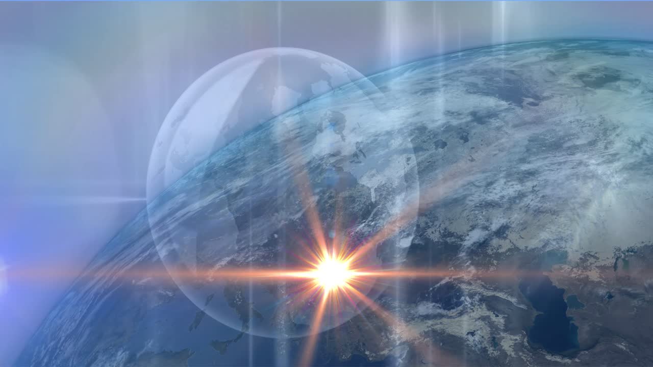파란색 배경 에 있는 지구 위 에 있는 빛 의 반점 의 애니메이션