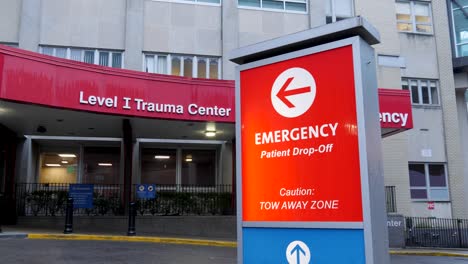 hospital level i trauma center and emergency sign dolly shot