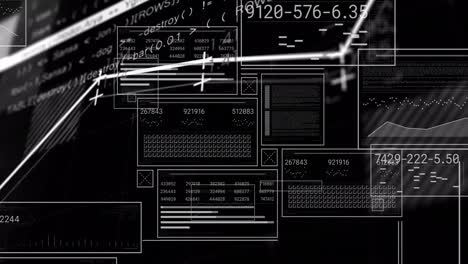 animation of digital data and coding elements overlaying abstract black background